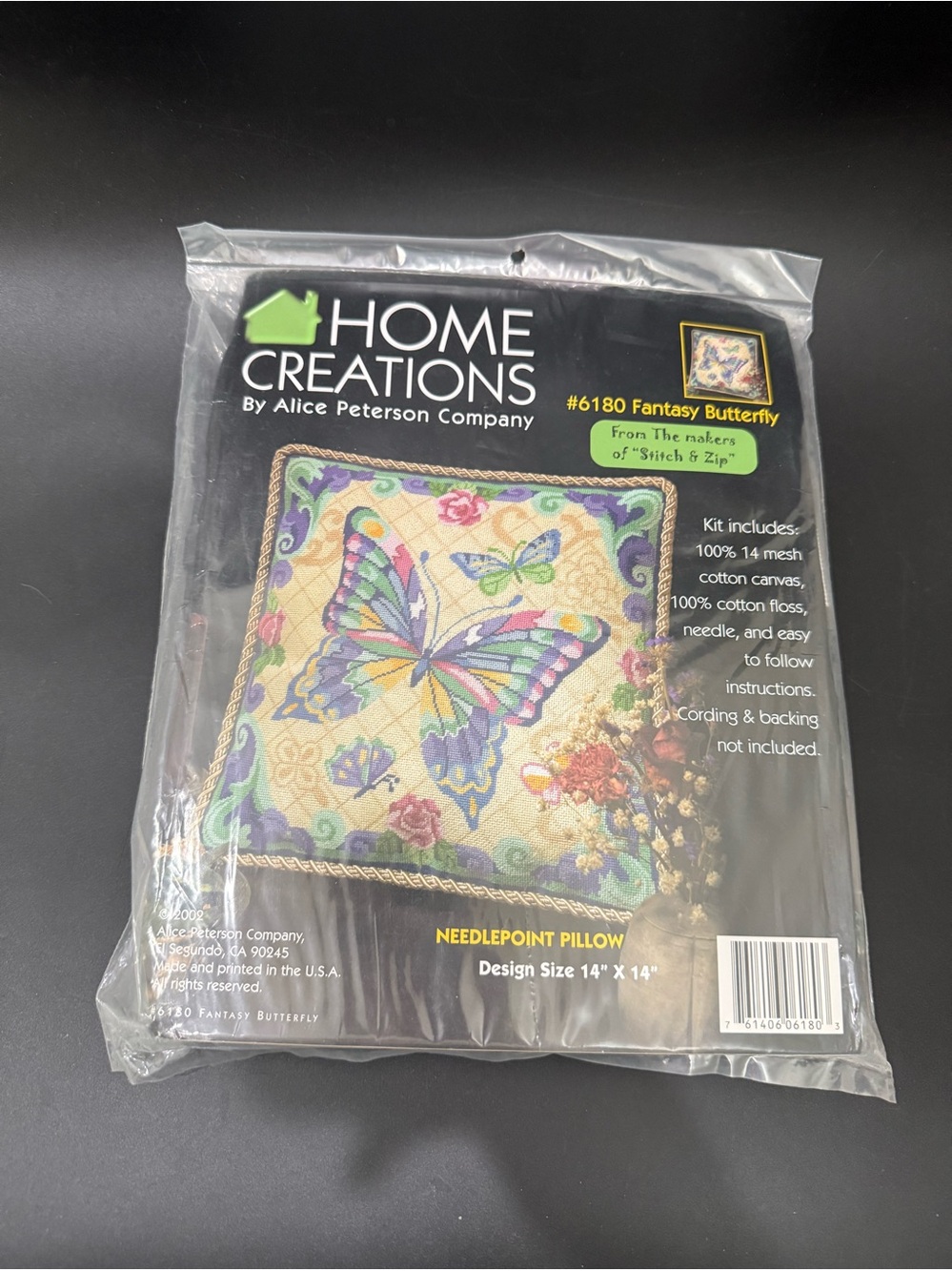 2003 Home Creations Alice Peterson 6180 Fantasy Butterfly Needlepoint Pillow Kit